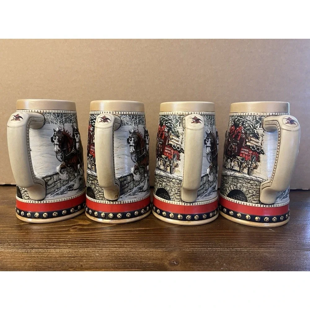 Budweiser Collector's Series Holiday Clydesdales Beer Steins (1988) Set of 4